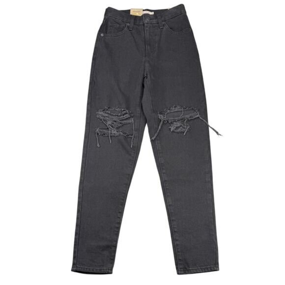 Levi's High Waisted Mom Jeans In Black Destructed Size 25 x 29 - Picture 3 of 10